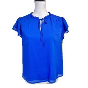 CeCe Blouse Top size Small Royal Blue Tropic Night Ruffle Smocking Boho Peasant